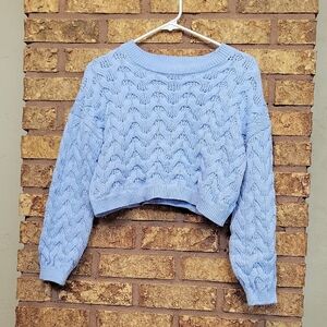 Willow & Wind Cropped Light Blue Cotton Cable Knit Sweater Size Medium